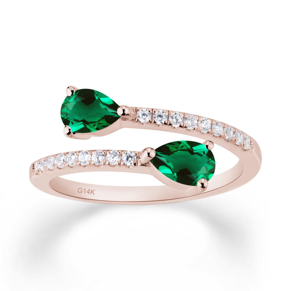 Two Stone Emerald Open Ring - LUO Jewelry #metal_14k rose gold