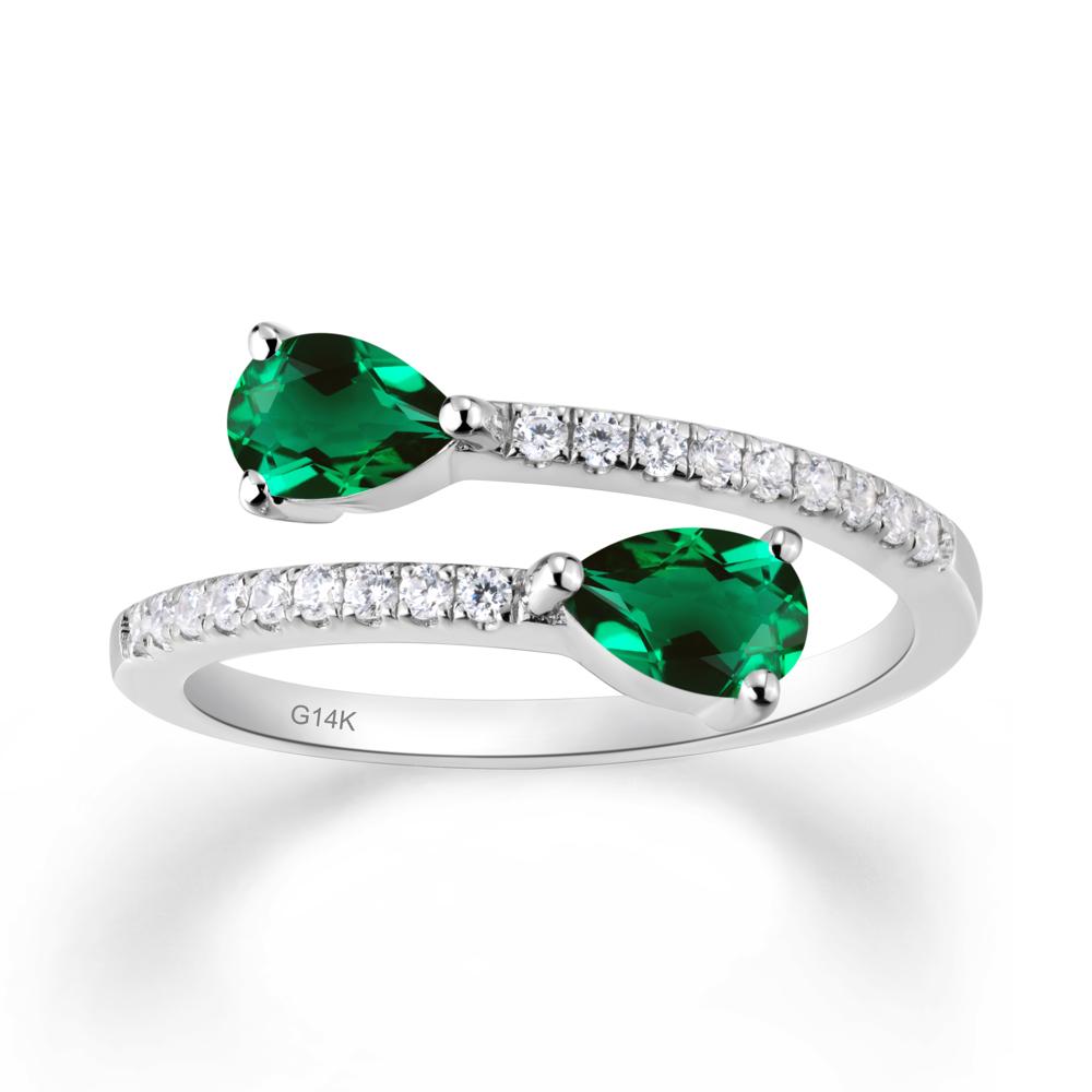 Two Stone Emerald Open Ring - LUO Jewelry #metal_14k white gold