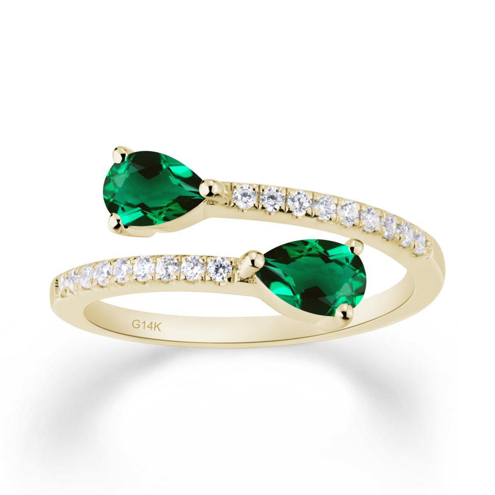 Two Stone Emerald Open Ring - LUO Jewelry #metal_14k yellow gold