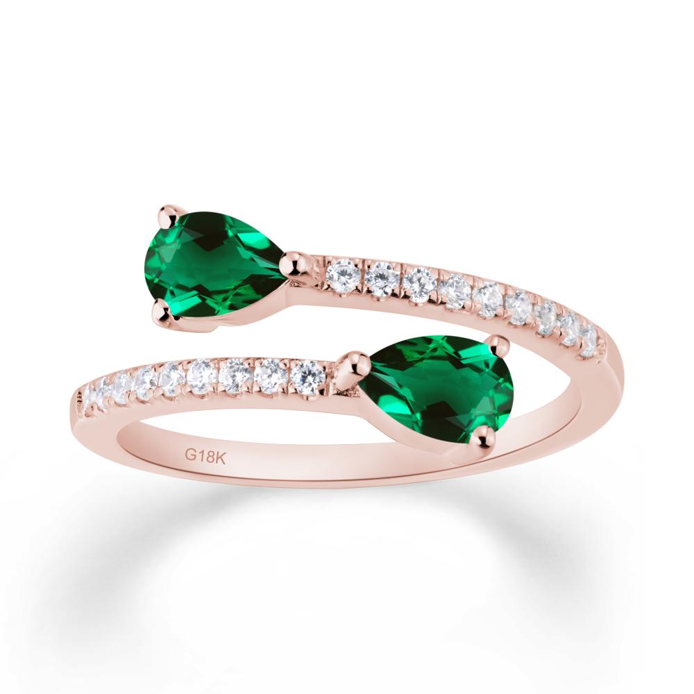 Two Stone Emerald Open Ring - LUO Jewelry #metal_18k rose gold