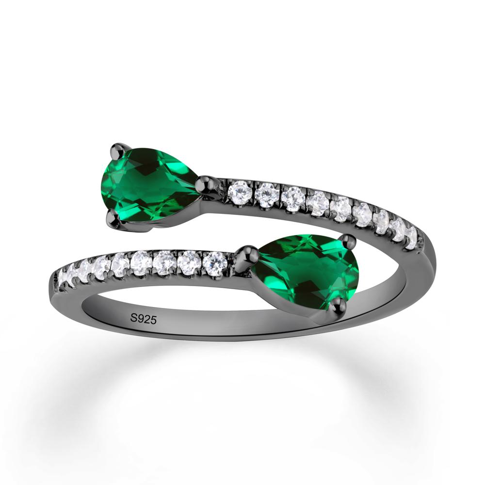 Two Stone Emerald Open Ring - LUO Jewelry #metal_black finish sterling silver