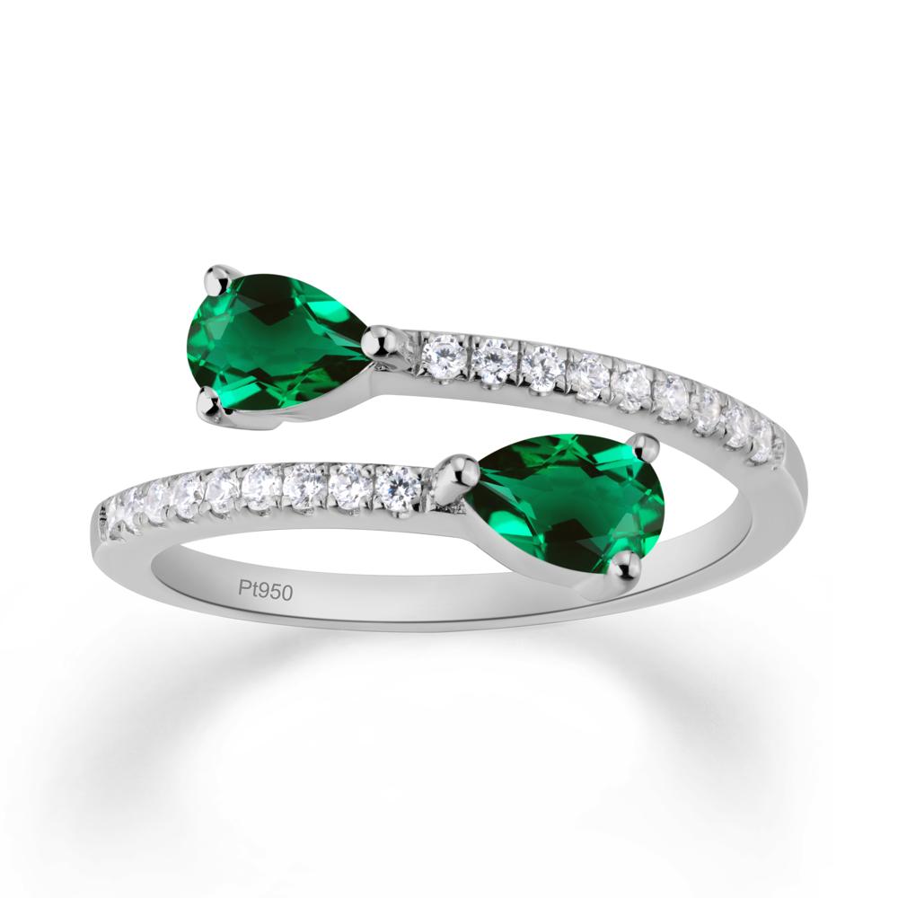 Two Stone Emerald Open Ring - LUO Jewelry #metal_platinum