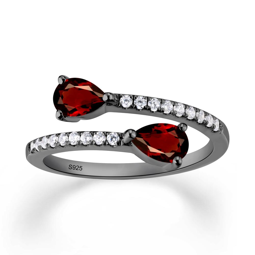 Two Stone Garnet Open Ring - LUO Jewelry #metal_black finish sterling silver