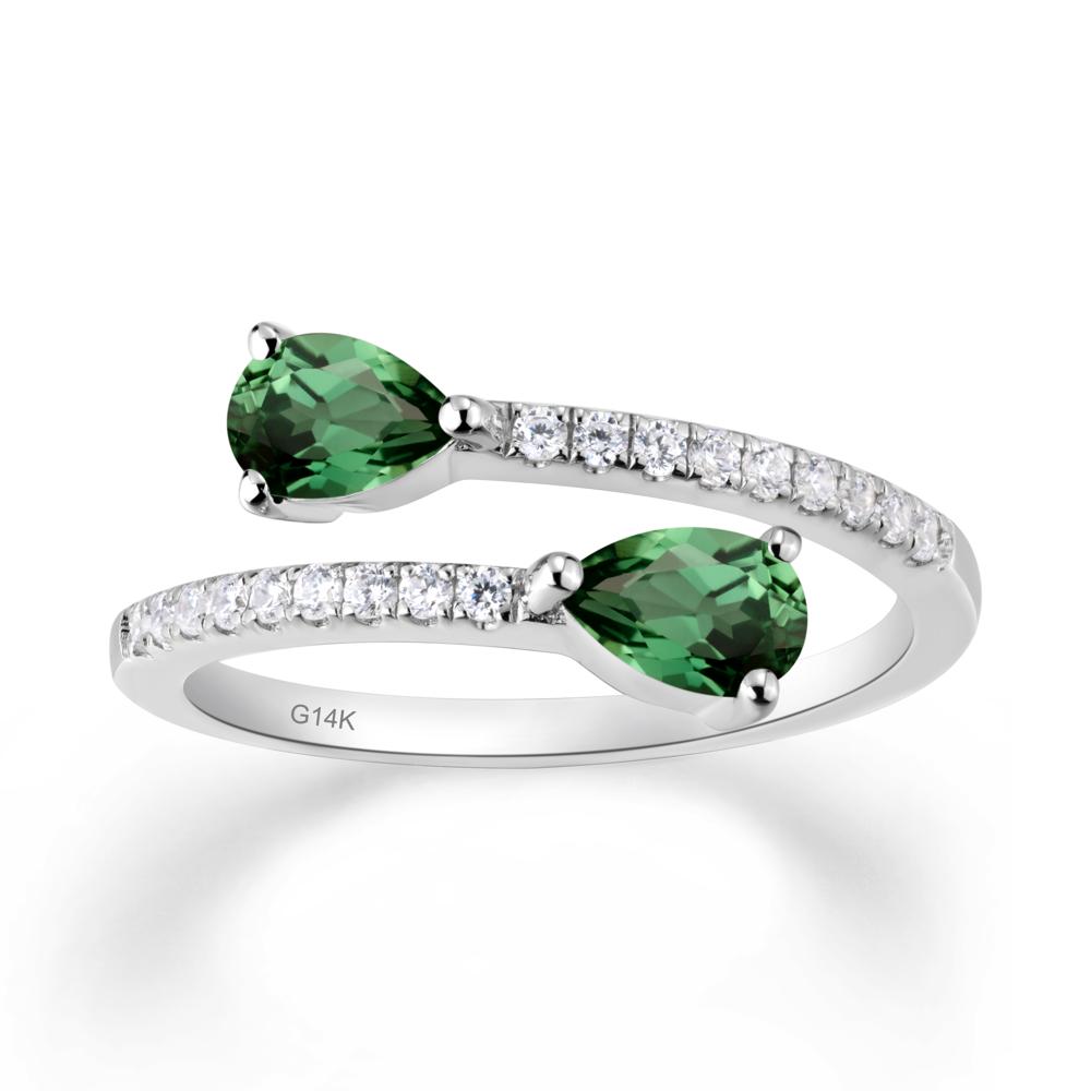 Two Stone Green Sapphire Open Ring - LUO Jewelry #metal_14k white gold