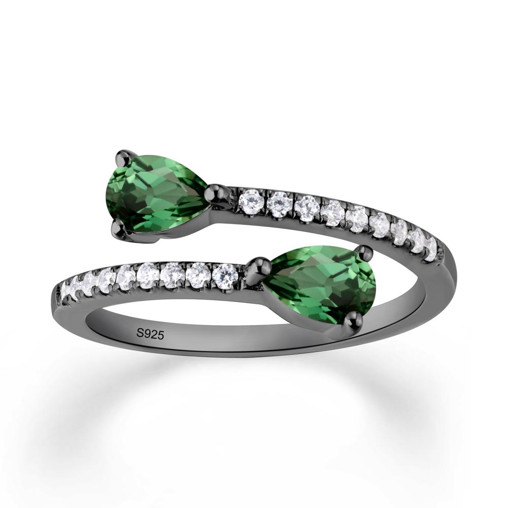 Two Stone Green Sapphire Open Ring - LUO Jewelry #metal_black finish sterling silver