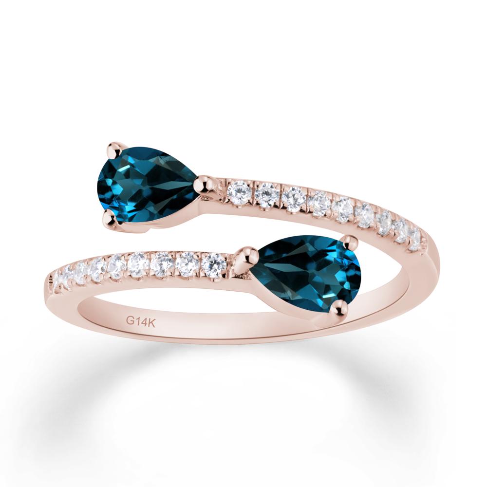 Two Stone London Blue Topaz Open Ring | LUO Jewelry #metal_14k rose gold