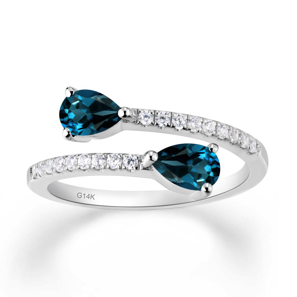 Two Stone London Blue Topaz Open Ring | LUO Jewelry #metal_14k white gold