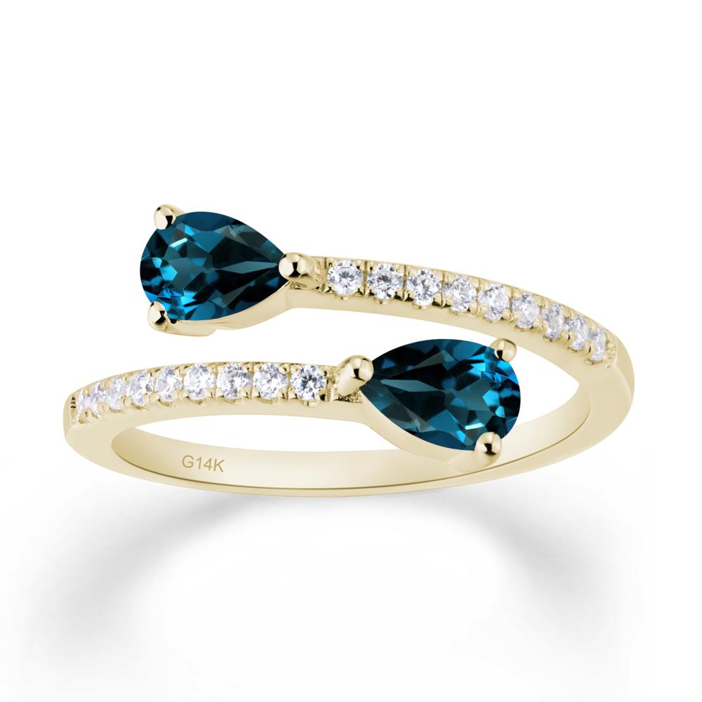 Two Stone London Blue Topaz Open Ring | LUO Jewelry #metal_14k yellow gold