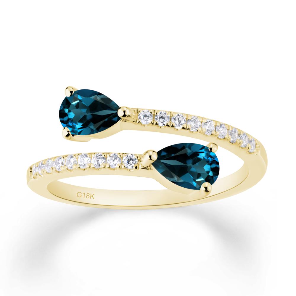 Two Stone London Blue Topaz Open Ring | LUO Jewelry #metal_18k yellow gold