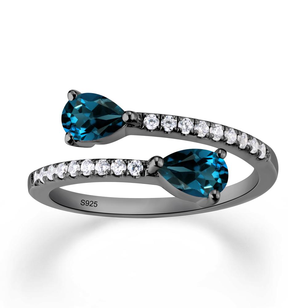 Two Stone London Blue Topaz Open Ring | LUO Jewelry #metal_black finish sterling silver