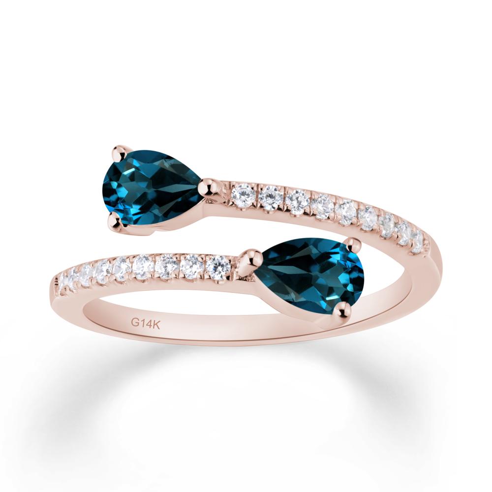 Two Stone London Blue Topaz Open Ring - LUO Jewelry #metal_14k rose gold