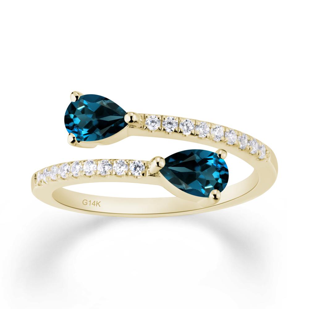 Two Stone London Blue Topaz Open Ring - LUO Jewelry #metal_14k yellow gold