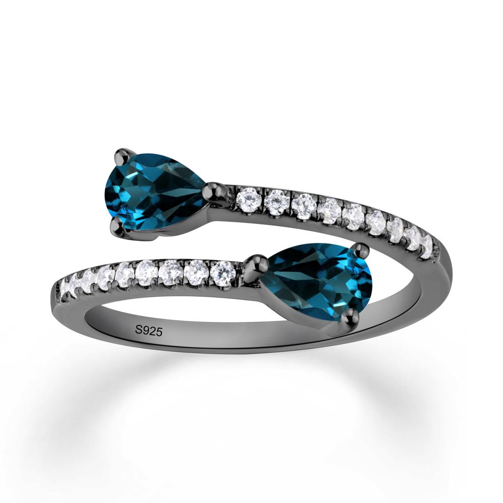 Two Stone London Blue Topaz Open Ring - LUO Jewelry #metal_black finish sterling silver