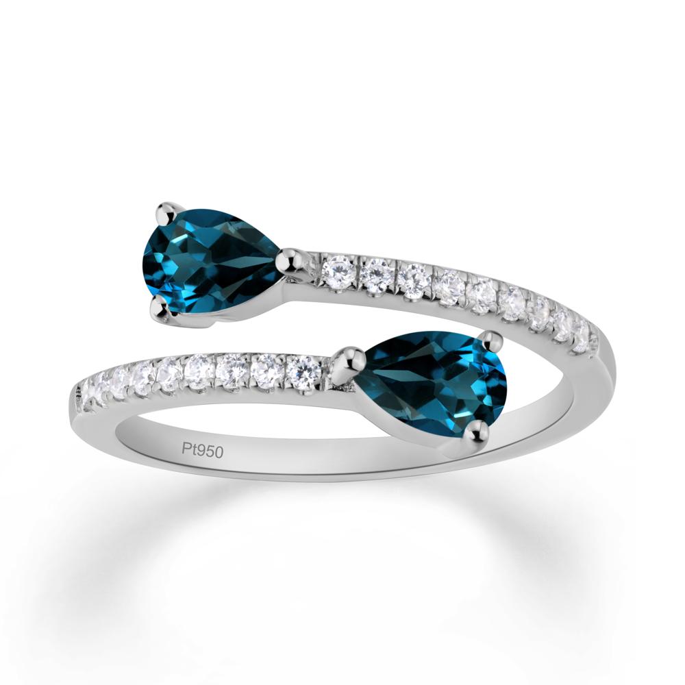 Two Stone London Blue Topaz Open Ring - LUO Jewelry #metal_platinum