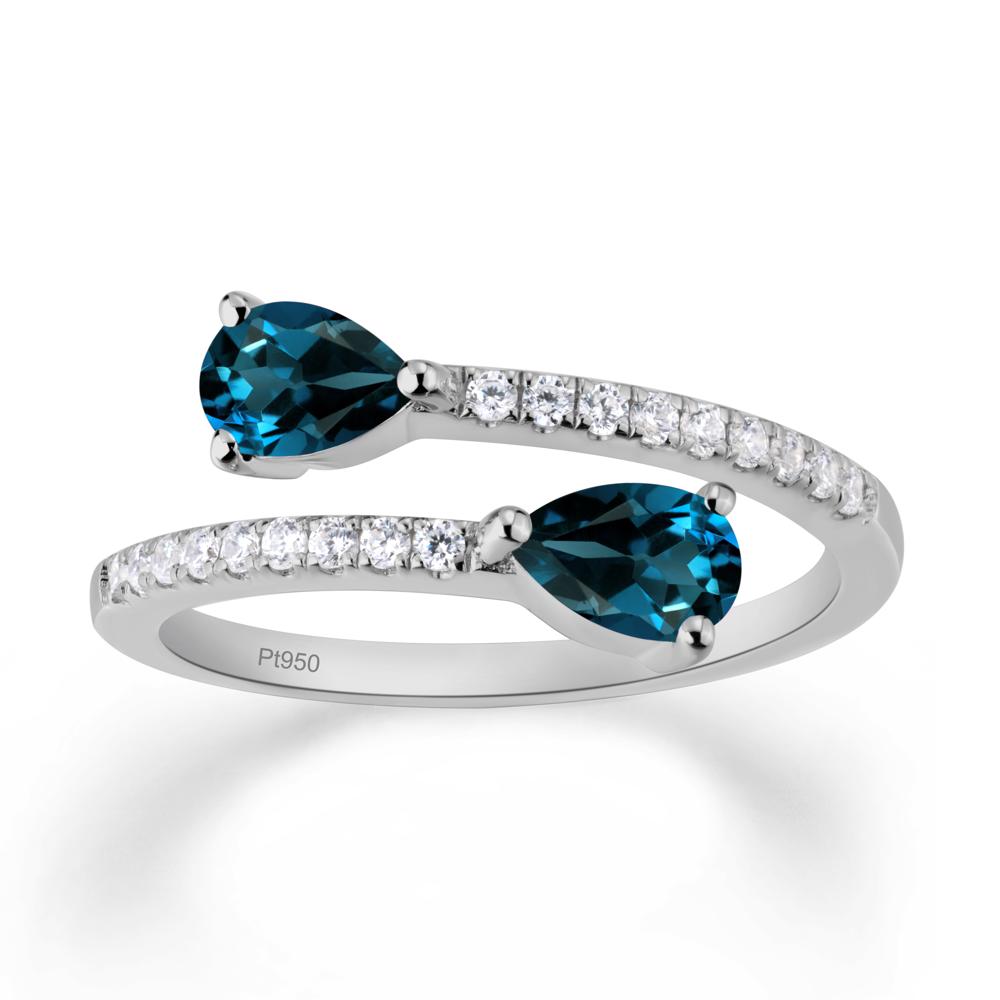 Two Stone London Blue Topaz Open Ring | LUO Jewelry #metal_platinum