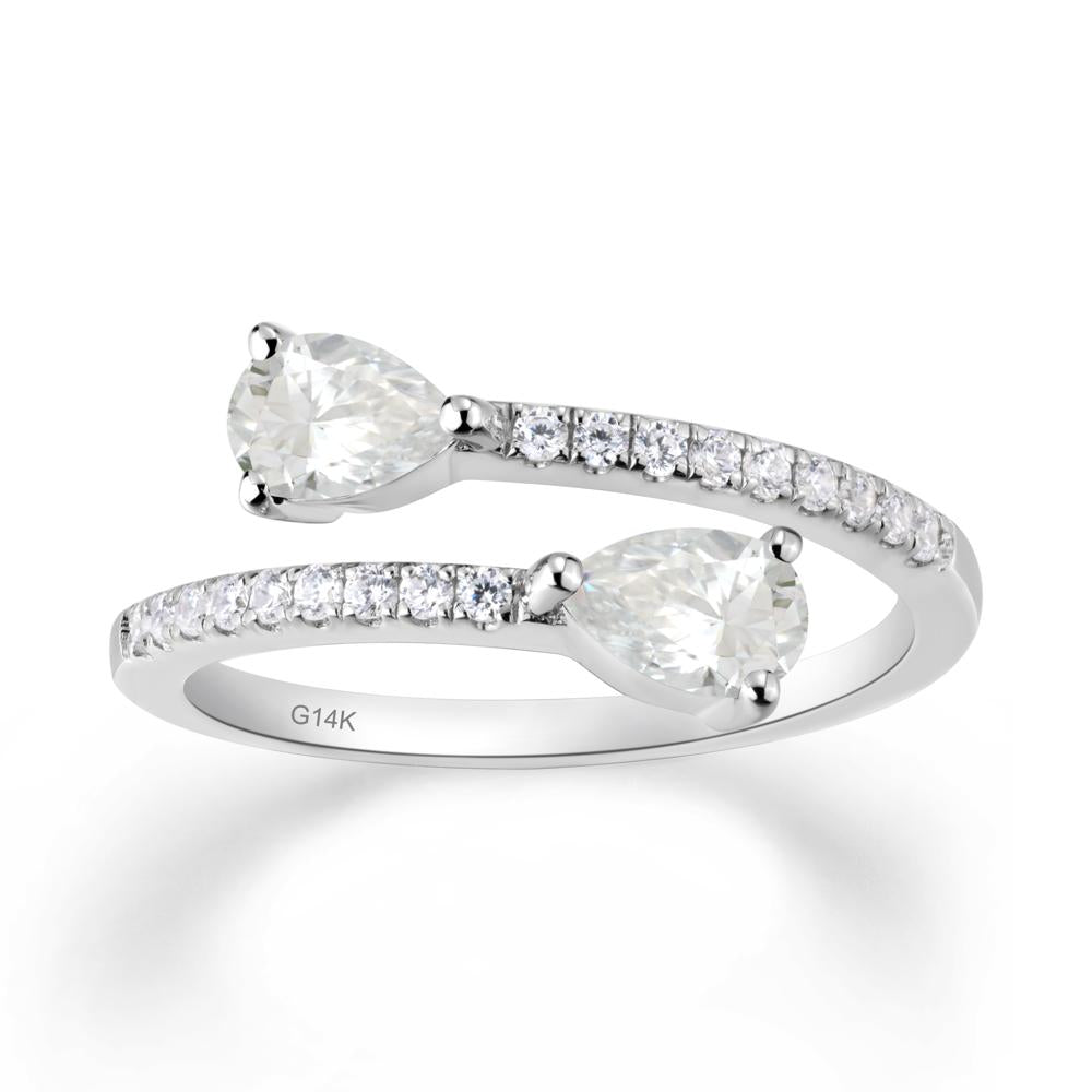 Two Stone Moissanite Open Ring - LUO Jewelry #metal_14k white gold