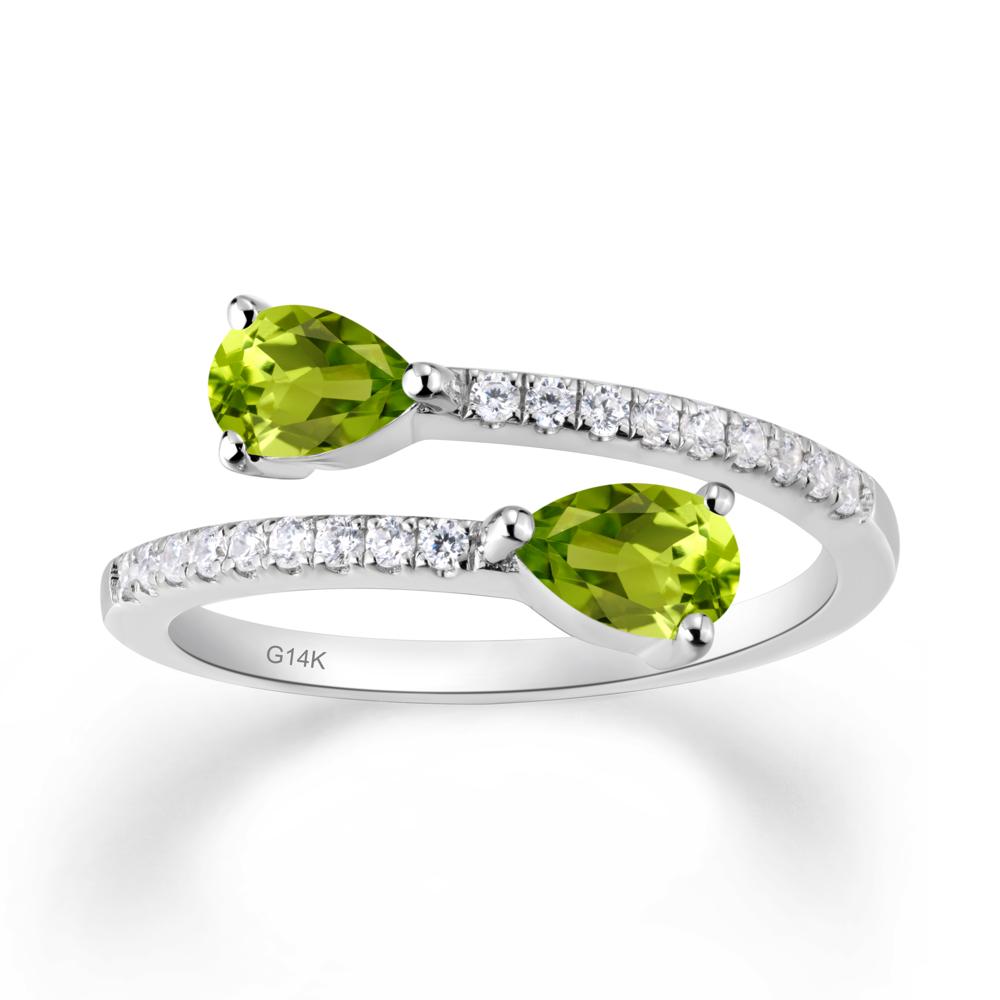 Two Stone Peridot Open Ring - LUO Jewelry #metal_14k white gold