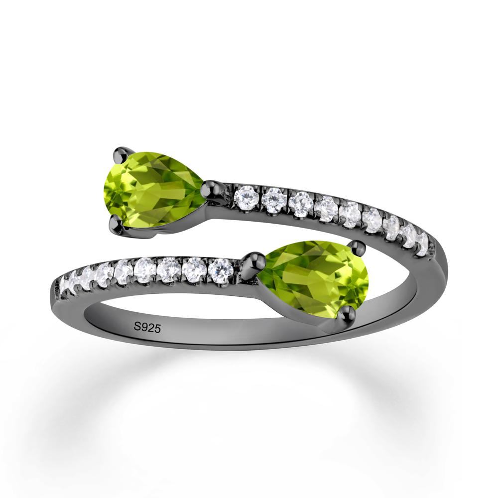 Two Stone Peridot Open Ring - LUO Jewelry #metal_black finish sterling silver