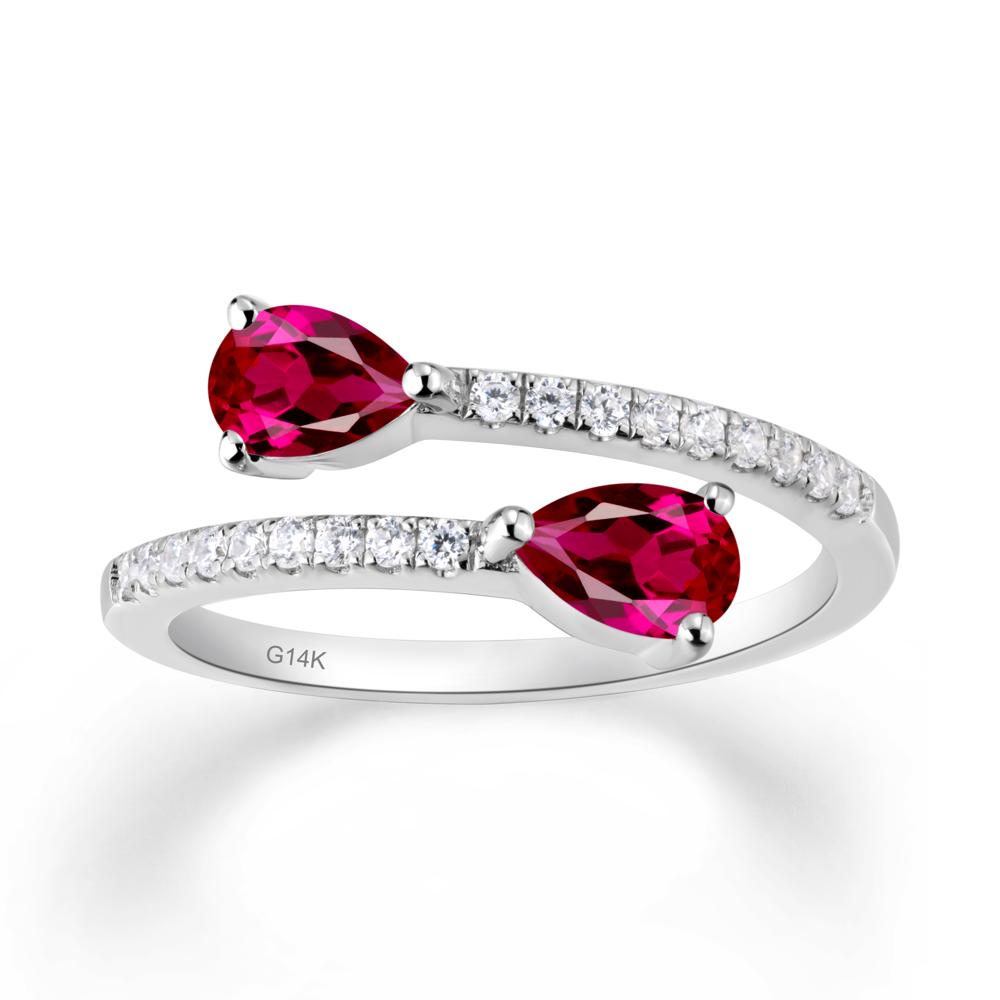 Two Stone Ruby Open Ring - LUO Jewelry #metal_14k white gold