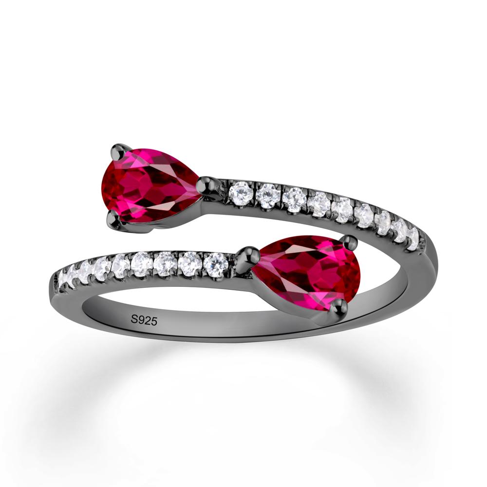 Two Stone Ruby Open Ring - LUO Jewelry #metal_black finish sterling silver