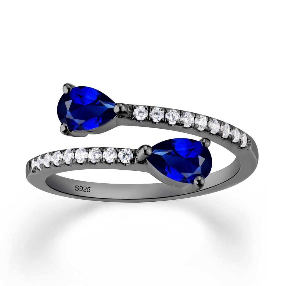 Two Stone Sapphire Open Ring | LUO Jewelry #metal_black finish sterling silver