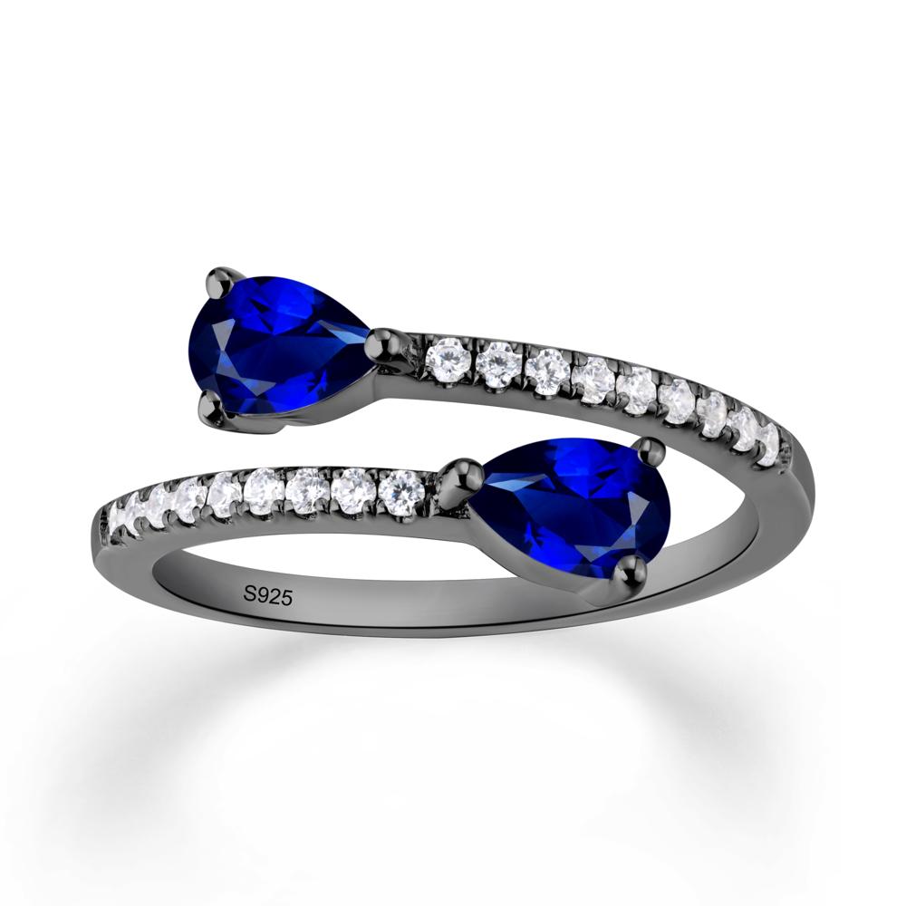 Two Stone Sapphire Open Ring - LUO Jewelry #metal_black finish sterling silver