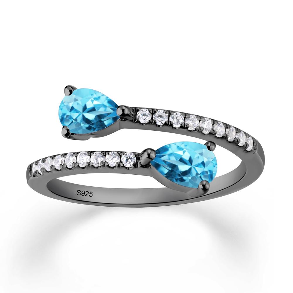 Two Stone Swiss Blue Topaz Open Ring | LUO Jewelry #metal_black finish sterling silver