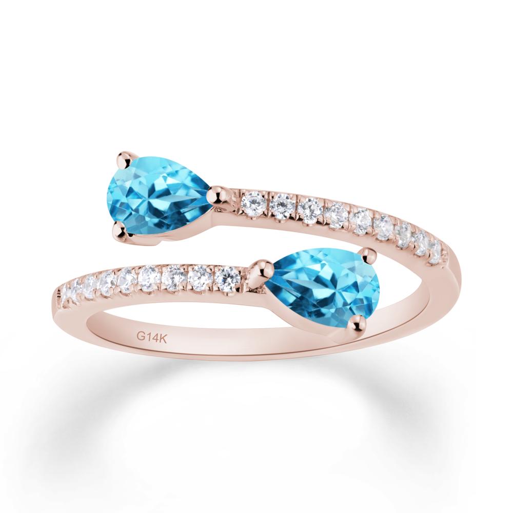 Two Stone Swiss Blue Topaz Open Ring - LUO Jewelry #metal_14k rose gold