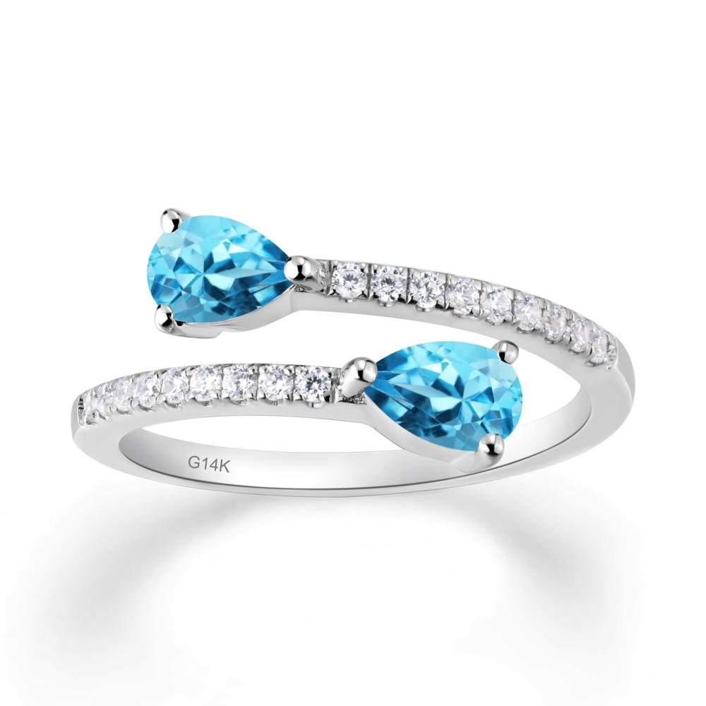 Two Stone Swiss Blue Topaz Open Ring - LUO Jewelry #metal_14k white gold