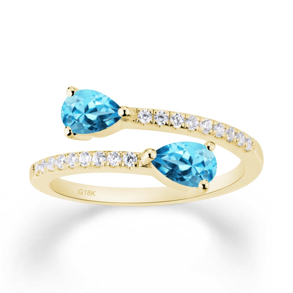 Two Stone Swiss Blue Topaz Open Ring - LUO Jewelry #metal_18k yellow gold