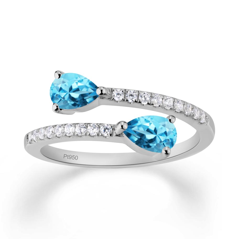 Two Stone Swiss Blue Topaz Open Ring - LUO Jewelry #metal_platinum