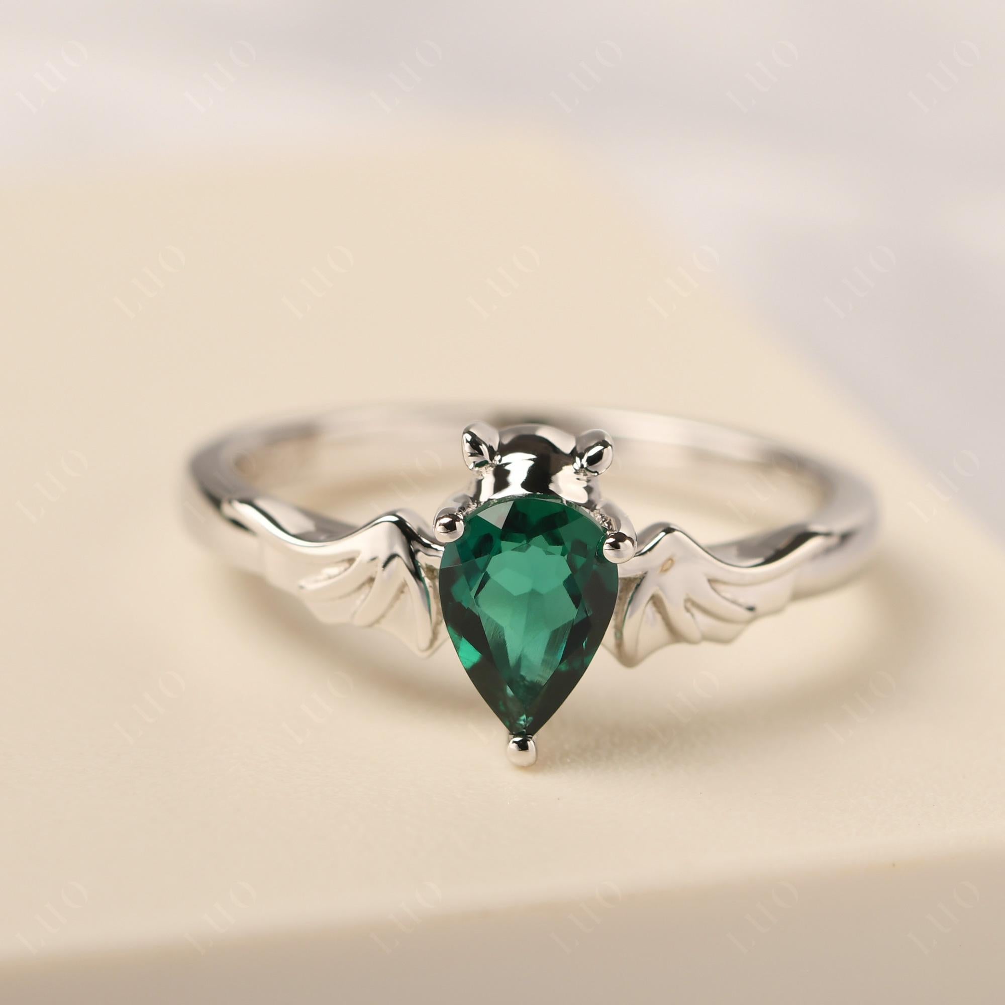 Emerald Bat Engagement Ring - LUO Jewelry 