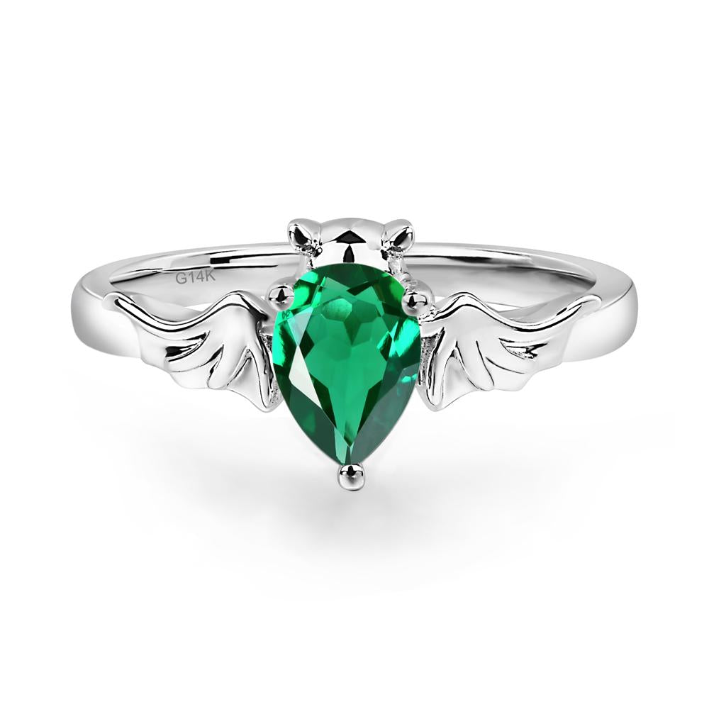 Emerald Bat Engagement Ring - LUO Jewelry #metal_14k white gold