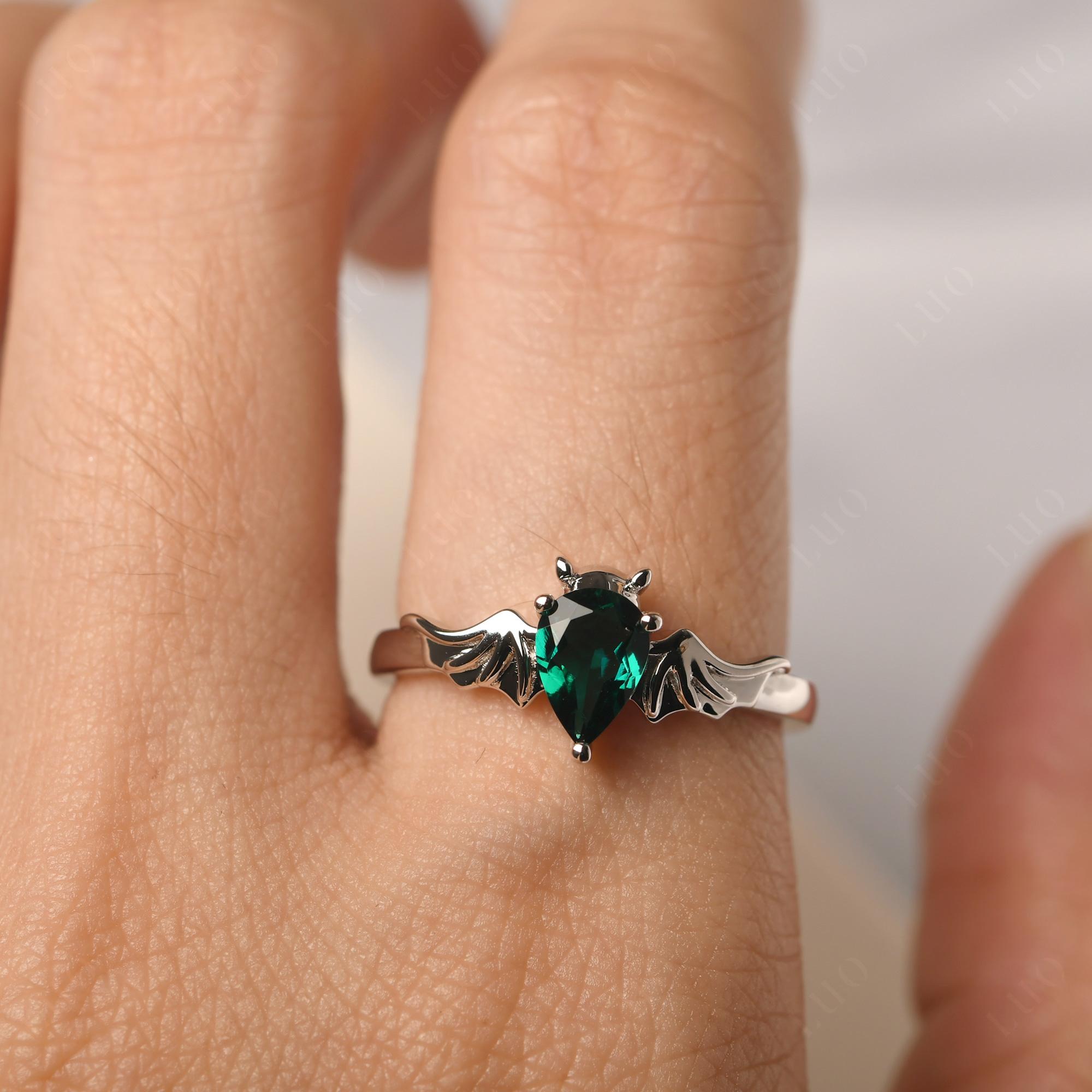 Emerald Bat Engagement Ring - LUO Jewelry 