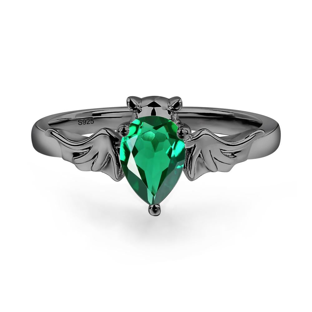 Emerald Bat Engagement Ring - LUO Jewelry #metal_black finish sterling silver