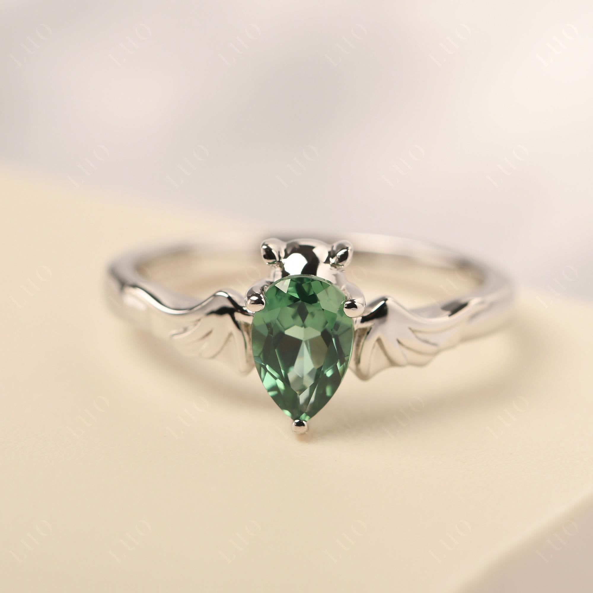 Green Sapphire Bat Engagement Ring - LUO Jewelry 