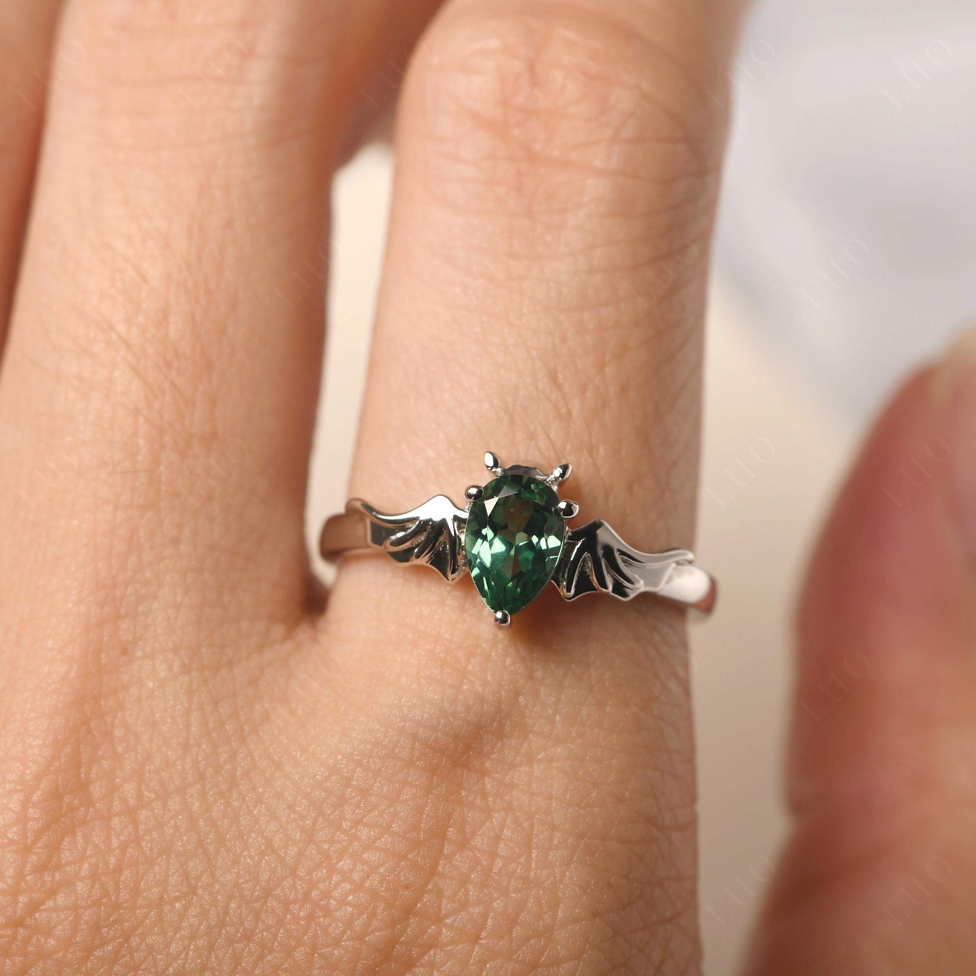 Green Sapphire Bat Engagement Ring - LUO Jewelry 