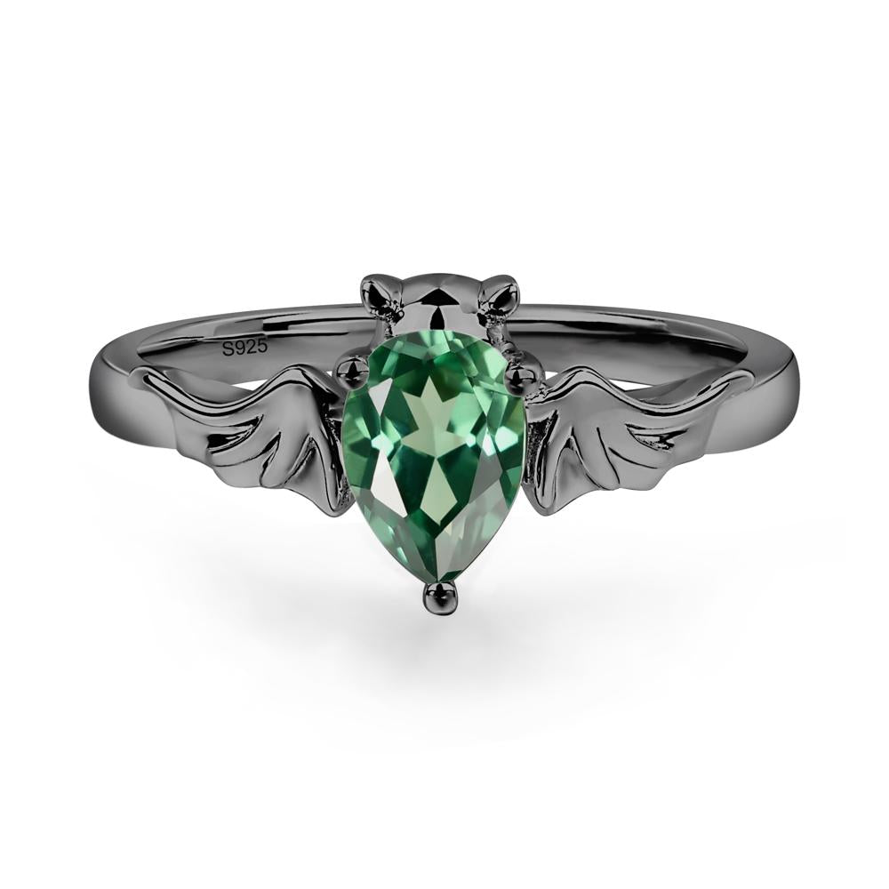 Green Sapphire Bat Engagement Ring - LUO Jewelry #metal_black finish sterling silver