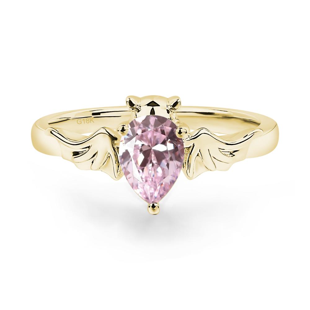 Pink Cubic Zirconia Bat Ring - LUO Jewelry #metal_18k yellow gold