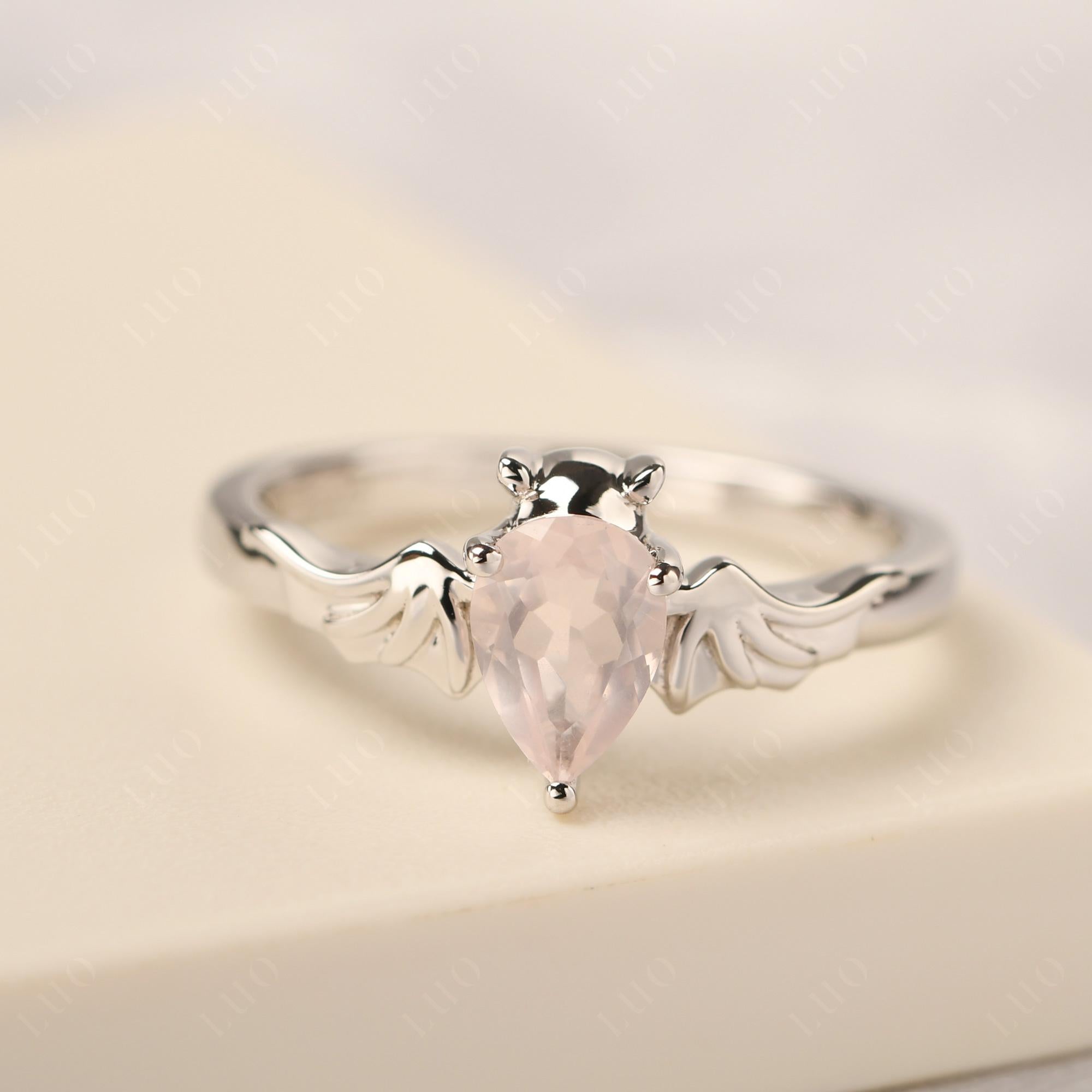 Rose Quartz Bat Engagement Ring - LUO Jewelry 