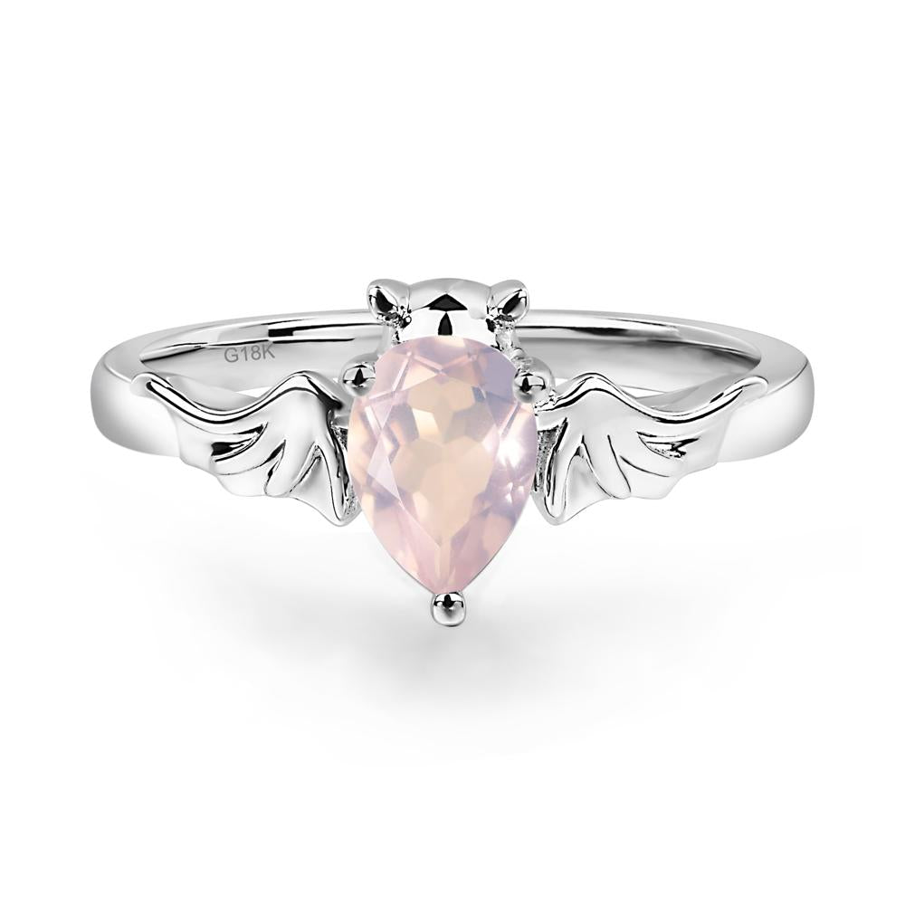 Rose Quartz Bat Engagement Ring - LUO Jewelry #metal_18k white gold