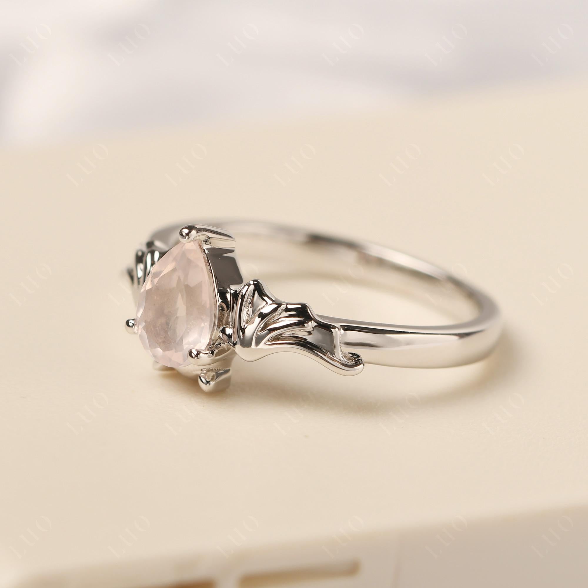 Rose Quartz Bat Engagement Ring - LUO Jewelry 