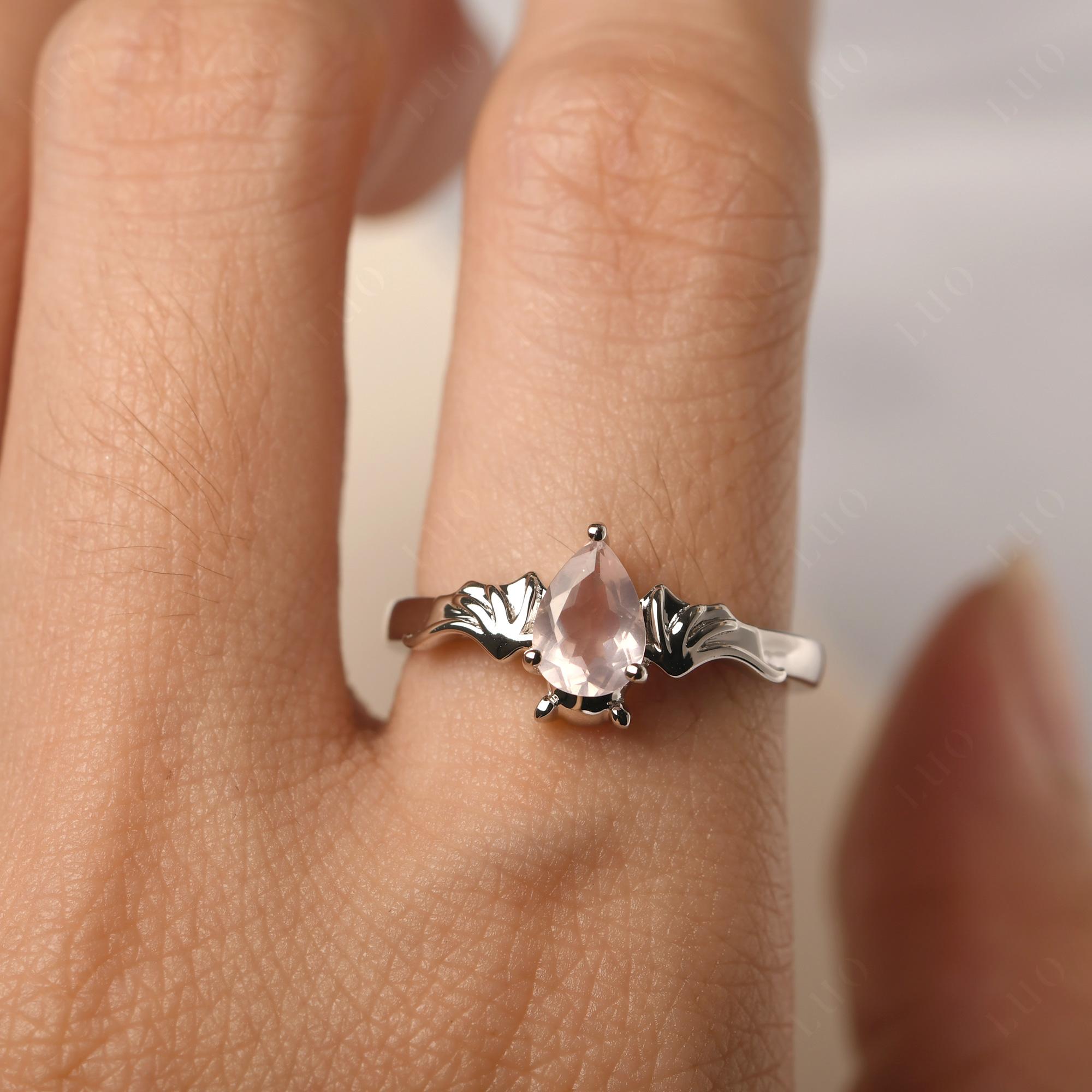 Rose Quartz Bat Engagement Ring - LUO Jewelry 