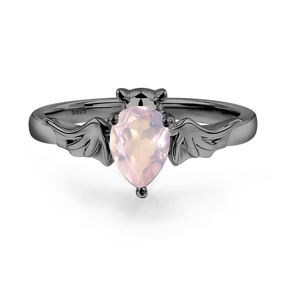 Rose Quartz Bat Engagement Ring - LUO Jewelry #metal_black finish sterling silver