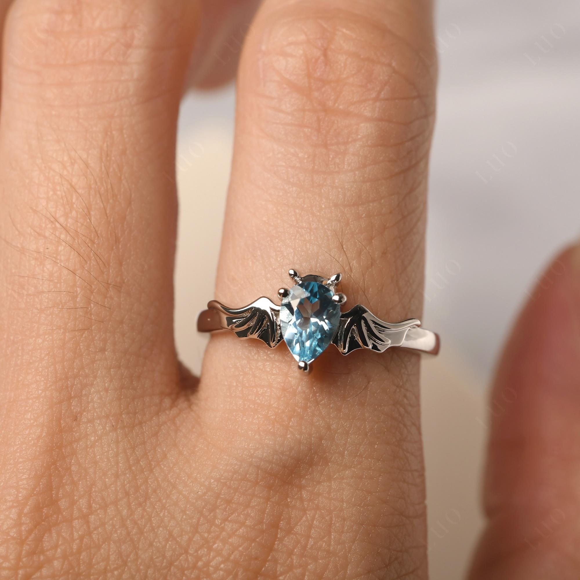 Swiss Blue Topaz Bat Ring - LUO Jewelry 