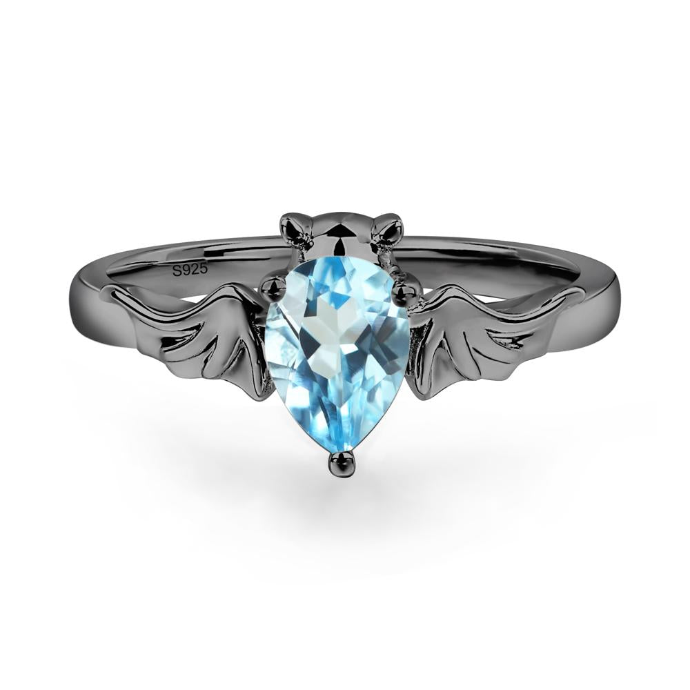 Swiss Blue Topaz Bat Ring - LUO Jewelry #metal_black finish sterling silver