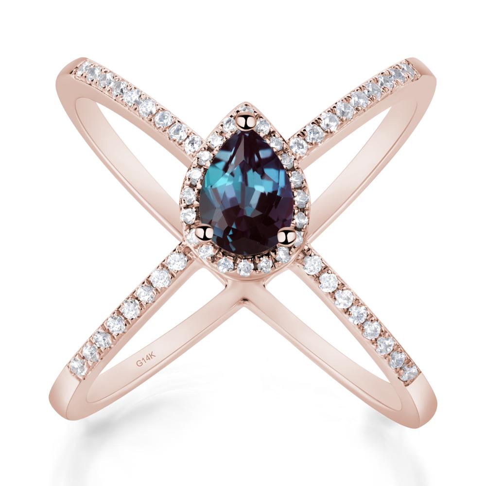 Pear Shaped Alexandrite Criss Cross Ring - LUO Jewelry #metal_14k rose gold