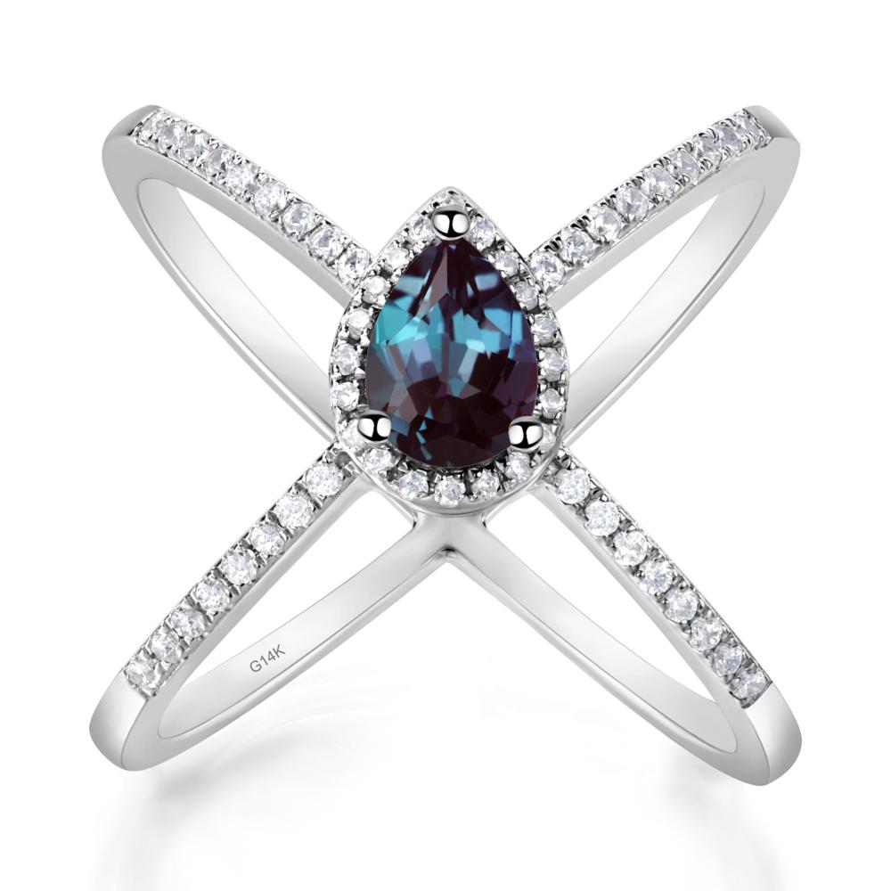 Pear Shaped Alexandrite Criss Cross Ring - LUO Jewelry #metal_14k white gold