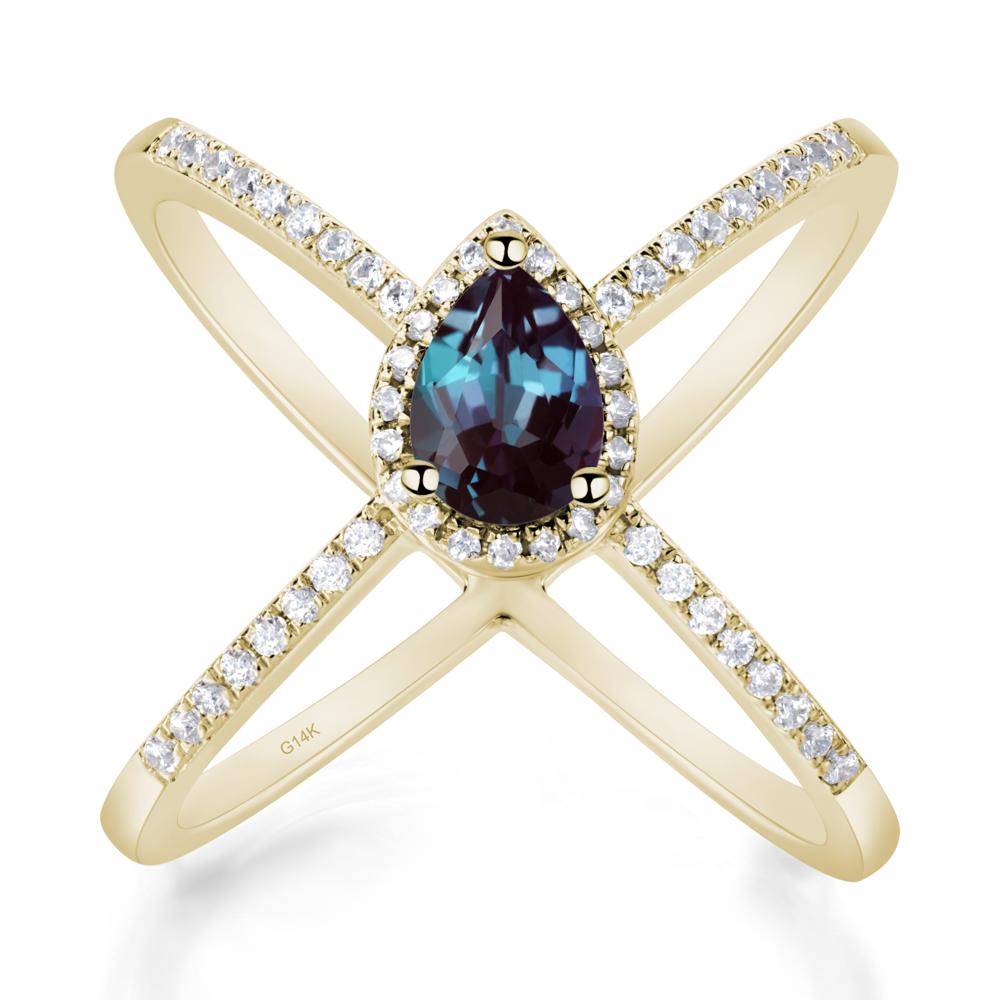 Pear Shaped Alexandrite Criss Cross Ring - LUO Jewelry #metal_14k yellow gold