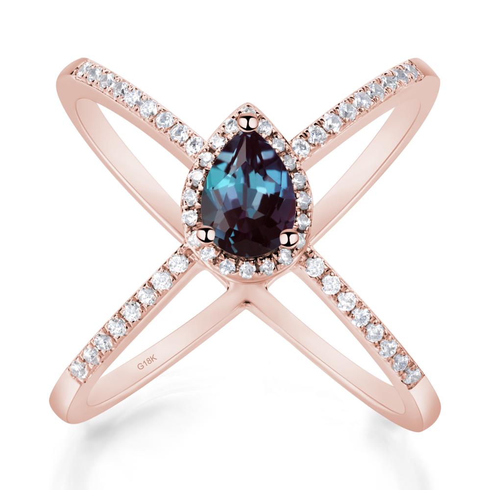 Pear Shaped Alexandrite Criss Cross Ring - LUO Jewelry #metal_18k rose gold